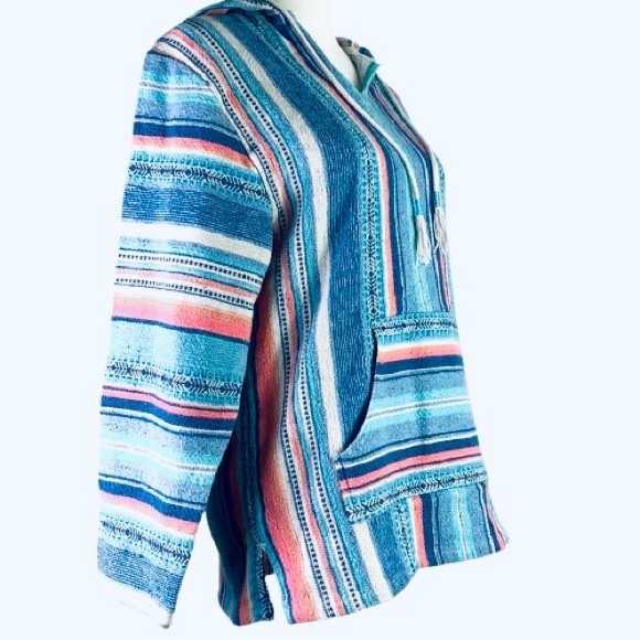 Beach Life LA DRFT Multicolor Poncho Hoodie Reggae Pocket V Neck Unisex Surfer - Picture 4 of 9